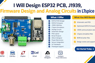 design esp32 pcb, j1939, firmware design and analog circuits in ltspice