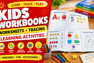 design kids school workbooks, worksheets, activities, tracing and learning