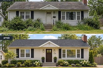 create realistic 3d before and after exterior renovation rendering