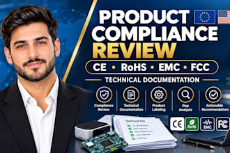 review ce, rohs, emc, fcc product compliance and technical documentation