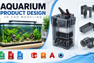 design aquarium products, 3d cad, fish tank accessories, filter housing, step