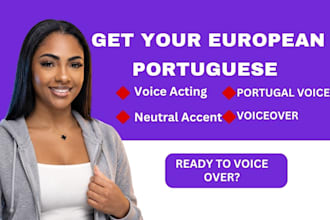 record a native european portuguese female voice over for youtube and ads