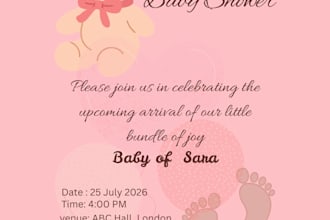 design birthday invitation bridal  shower invite