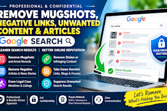 remove mugshots, negative links unwanted content and articles from google search