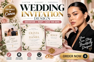 design wedding invitations, save the dates, rsvp cards and canva templates