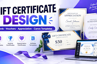 design professional gift certificates and custom award templates