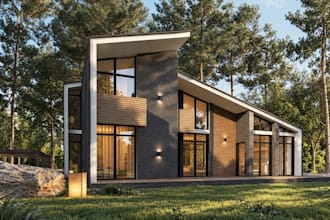 remodel 3d modern forest house,architectural design,facade,exterior 3d rendering
