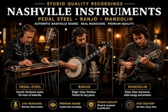 record studio quality nashville instruments like pedal steel, banjo and mandolin