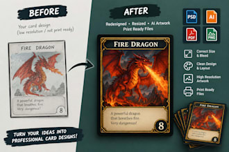 card game design card template resize, redesign ai artwork to print ready files