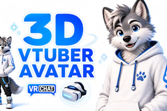 3d vtuber model, 3d character model, vrchat avatar, vroid, furry avatar rigging