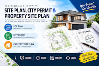 create a professional site plan, property layout and city permit drawing package