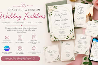 design wedding invitations, save the dates, rsvp cards, canva templates