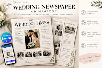 design a luxury wedding newspaper or magazine in canva