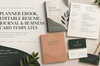 style editable resume, journal and business card templates