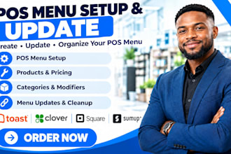 create and update pos system menu on toast pos, clover pos square pos and sumup