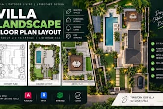 create villa landscape floor plan layout, outdoor living spaces cad drawings