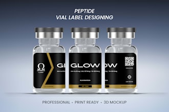 design peptide vial label, product label design, 3d mockup