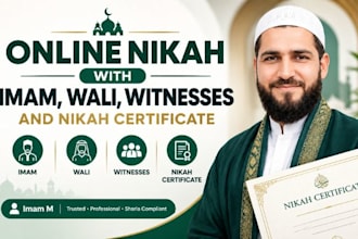 perform your online nikah with imam, wali, witnesses and nikah certificate