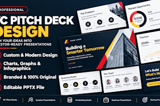 design vc pitch deck, investor presentation, business deck, powerpoint, claude