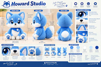 create detailed custom plush toy reference sheet stuffed animal design tech pack