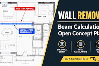calculate structural load bearing beam sizes and wall removal plans