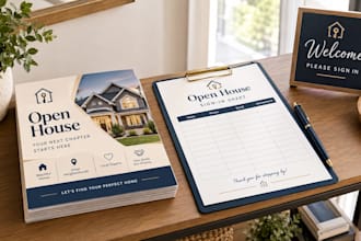 design an open house guide and sign in kit in canva