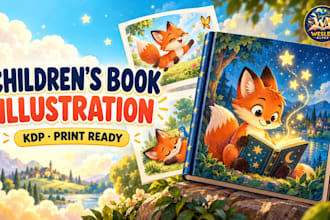 illustrate a children book, picture book, and book cover with character design