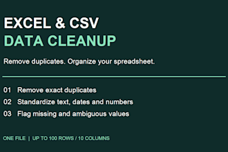 clean and format excel or CSV data and remove duplicates