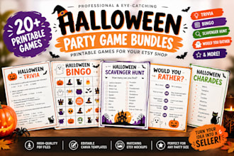 design halloween party game bundles for your etsy shop
