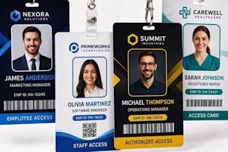 design id badge, lanyard, name card, press pass, business card