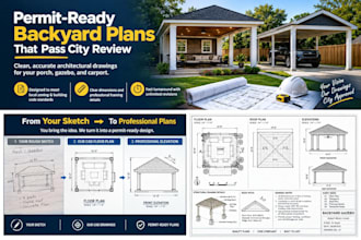 design custom backyard structures, porch, gazebo and permit drawings
