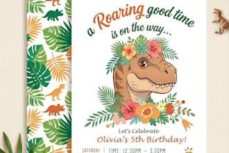 design an editable dinosaur birthday invitation with canva
