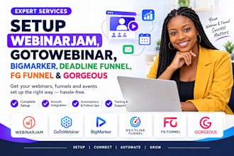 setup webinarjam, gotowebinar bigmarker deadline funnel fg funnel gorgeous