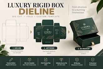 create luxury rigid box packaging dieline and custom gift box die cut template