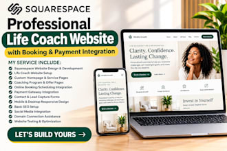 build a square space website for life coaches with booking payment integration