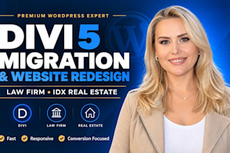 migrate divi 4 to 5, design law firm and wp residence idx real estate websites