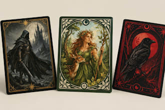 design custom card game, board game art, dark fantasy tarot card, oracle deck