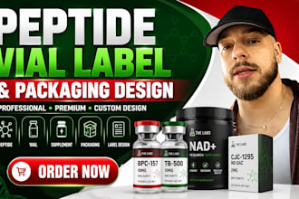 design peptide vial label, product label, supplement label and packaging design