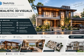 do sketchup design, sketchup modeling, 3d sketch up, architecture render