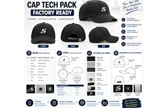create cap tech pack for baseball, bucket, fitted and trucker for headwear