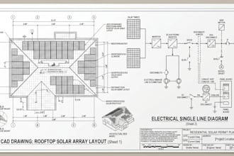 design solar permit plan set, cad drafting, and single line diagram