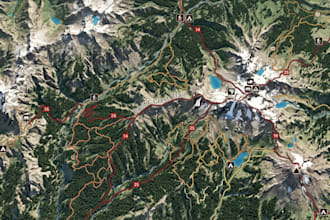 create a 2d or 3d national park trail map, hiking map, tourism map