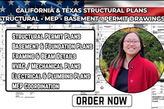 structural engineer california and texas permit drawing, basement plan mep plan