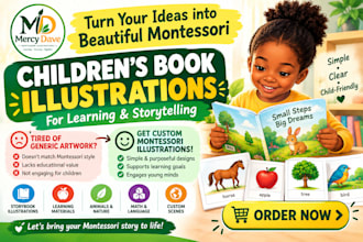 create custom montessori illustrations for children books and learning materials