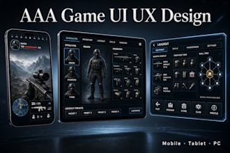 design aaa, 2d, 3d, game UI UX hud and interface for mobile, tablet and PC