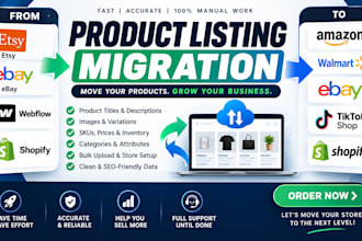 migrate etsy listings to amazon ebay walmart tiktok shop webflow to shopify