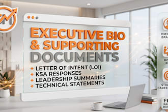 write an executive bio, letter of intent, board summary, or ksa response