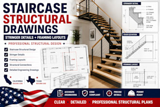create staircase structural drawings, stringer details and framing layouts