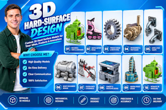 3d hard surface mechanical industrial designs for manufacturing and 3d printing