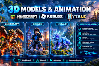 create minecraft blockbench models and animations for mythicmobs roblox hytale